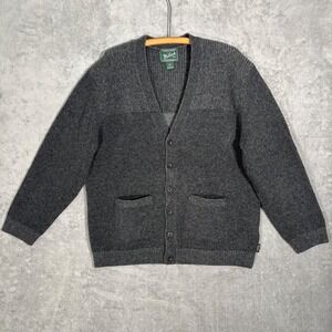 Woolrich Cardigan Sweater Mens XL Charcoal Gray Heavy Lambs Wool Button Front